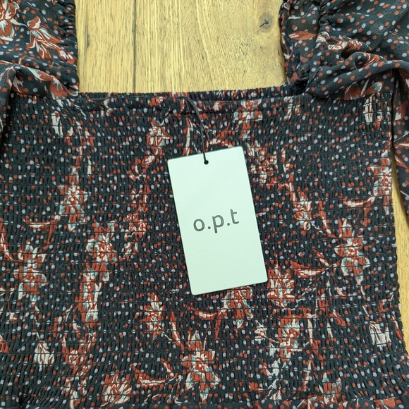 o.p.t. Classic Smocked Maxi Dress NWT size XS long sleeves and leg slit - Picture 3 of 7